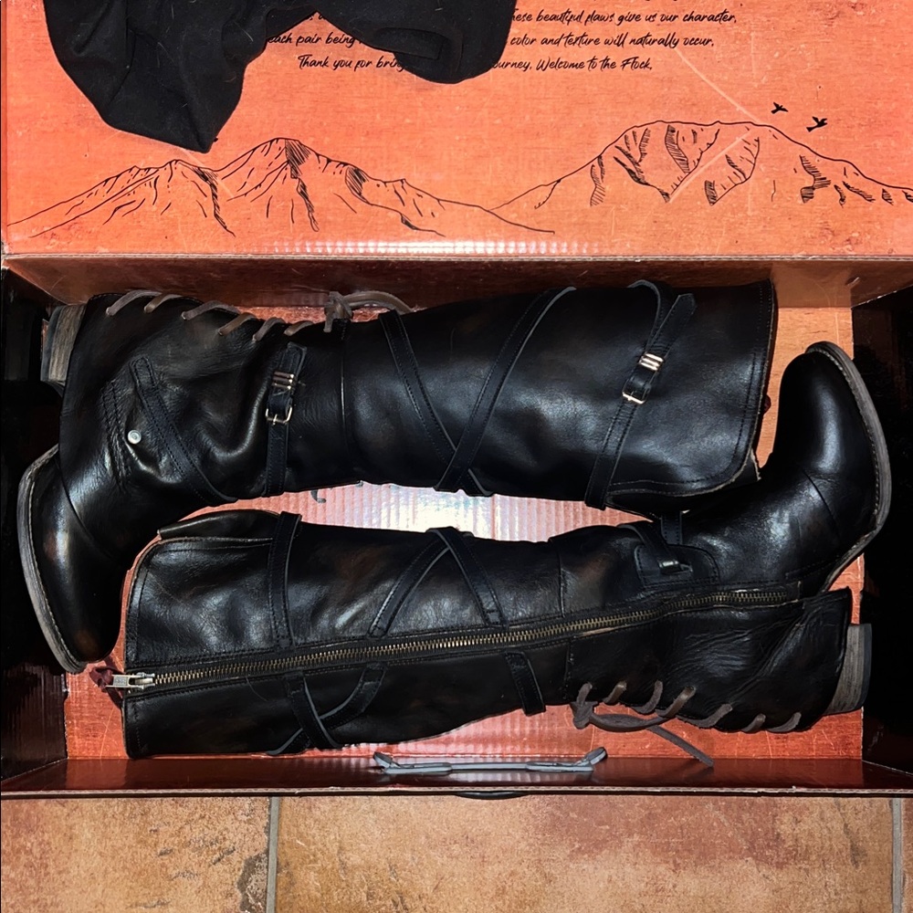 Freebird Black Leather Heeled Boots